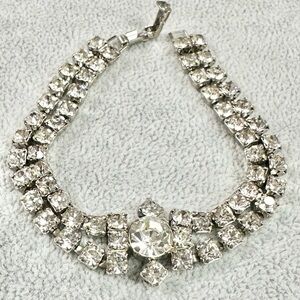 Vintage Signed La-Rel Silver Tone  Double Strand Rhinestone Statement Bracelet